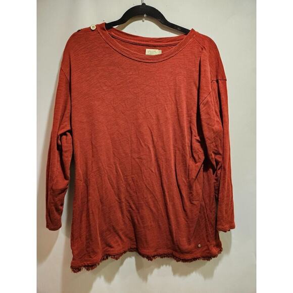 Spartina 449 Pomegranate Pullover Sweater Hudson Fringe Hem Oversized Large Red - Picture 4 of 10